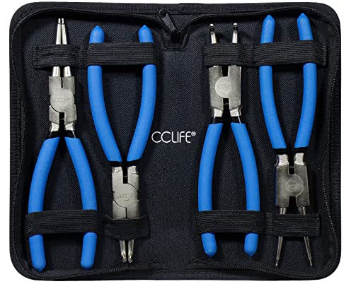 CCLIFE 4 Pezzi Pinza per Seeger 175 mm con Maniglie Antiscivolo Pinza anelli kit Pinze Seeger interni esterni