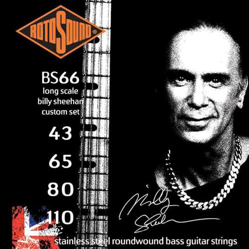 Rotosound Cordes pour Basse Électrique SWING 66 STAINLESS SETS 4-cordes BS66 BILLY SHEEHAN Custom 43-110
