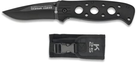 RUI K25 10876. Taschenmesser. Aluminiumgriff. Edelstahl Klinge und Titan beschichtet. Blattgröße 8,5 cm. Nylonabdeckung. Jagen