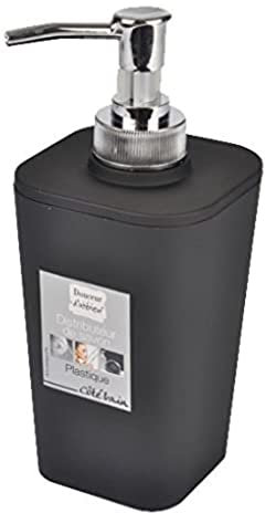 douceur d'intérieur, Distributeur Savon (7.3 x 7.3 x 18 cm) Vitamine Noir, Plastique Soft Touch