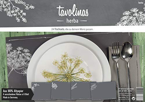 Tavolinas Papier Tischset - Herba - Kräuter - stilvolle Tischdeco - schiefergrau - 24 Blatt - individuell beschriftbar