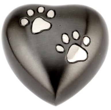 Urns UK Chertsey Gedenkurne für Haustiere herzförmig 7,6 cm Zinnoptik / Schwarz