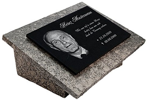 LaserArt24 Granit Grabstein, Grabplatte oder Grabschmuck mit dem Motiv Grabstein-gg11s und Ihrem Foto/Text und Daten