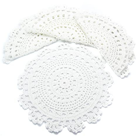 kilofly Handgemachte Crochet Runde Baumwollspitze Tischset Deckchen [Set von 4], Medallion, Weiß