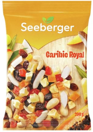 Seeberger Caribic Royal: Süßer Mix aus Papaya, Ananas, Mango, Weinbeeren & Apfelwürfeln mit knackigen Kokoschips, Mandeln & Cashewkerne, vegan (1 x 200 g)