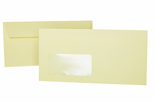 Paper24 25 Fenster-Umschläge DIN lang Briefumschläge mit Fenster 11x22 cm (110 x 220 mm) Haftklebung, Abziehstreifen 120 g/qm (05 Zartgelb)