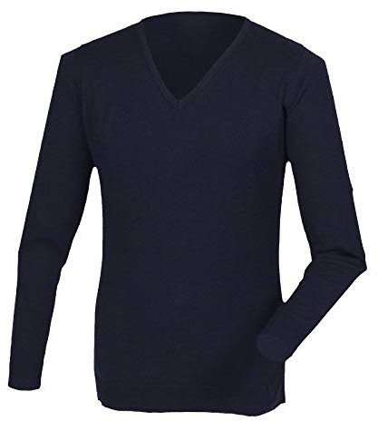 Henbury Mens Cashmere Touch Acrylic V-Neck Jumper/Knitwear (L) (Navy)