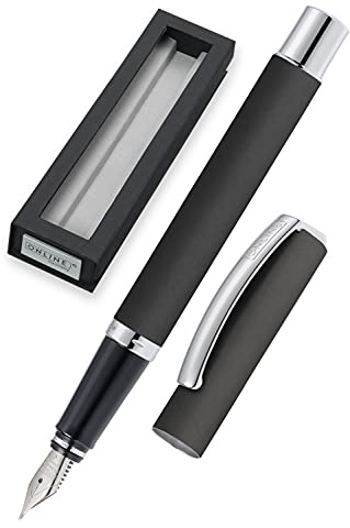 ONLINE Füller Vision Grau I Eleganter Füllfederhalter mit Iridium-Feder medium I Füllhalter aus Aluminium für Standard-Tintenpatronen & Konverter I in Geschenkbox