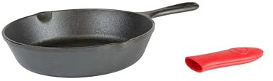 Lodge L5SK3ASHHM41B 20,3 cm Bratpfanne mit rotem Mini-Griff aus Silikon, Gusseisen, schwarz, 8 inches