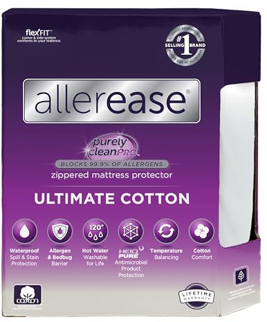 AllerEase Ultimate Cotton Top Allergy Protection and Comfort Zippered Mattress Protector Twin, White