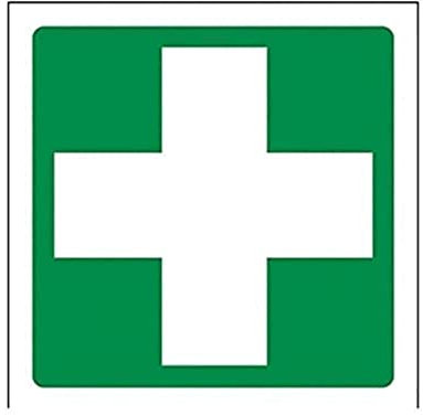 VSafety, segnale di primo pronto soccorso generale con logo 31028AF-R, in plastica rigida, quadrato, 100 mm x 100 mm, verde