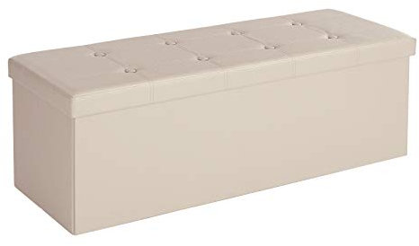 SONGMICS Cassapanca Contenitore 120L, Pouf Contenitore, Panca Poggiapiedi Pieghevole, Capacità di Carico di 300 kg, Seduta Imbottita, Beige LSF70M