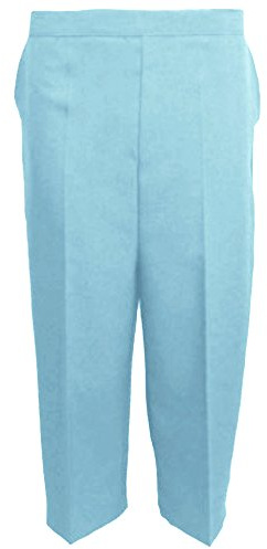MyShoeStore Pack of 2 Women's 3/4 Capri Trousers Elasticated Waist Straight Leg Cropped Pants with 2 Pockets 100% Polyester Lightweight Breathable Sky Blue Size 14