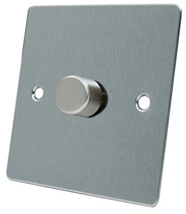 AET FSC1GDIMLED Satin Chrome Flat 250W-10 Amp Single 1 Gang 2 Way 250W LED Light Dimmer Switch, 250 W, 240 V