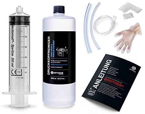 Octopus Düsenreiniger, Druckkopfreiniger kompatibel für Brother Druckköpfe mit Schlauchadaptern (1000 ml)