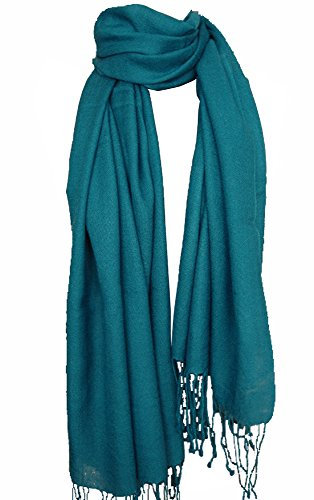 nella-mode XXL Wollschal (205x70 cm inkl Fransen); Feiner & weicher unifarbener Schal Tuch Stola aus 100% Wolle Damenschal in vielen Farben zur Auswahl (Petrol)