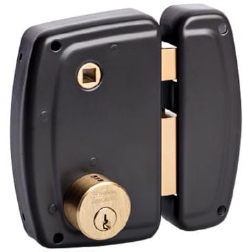 Vachette Serrure en Applique Verticale à fouillot Droite, Série PS, pour Porte d'Entrée - 672BQ45/SC D - Sûreté à Cylindre 5 goupilles, Axe à 45 mm, Utilisation avec poignée carré 7mm, 3 Clés, Gris