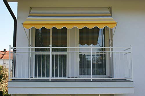 Angerer Freizeitmöbel GmbH Klemmmarkise Exklusiv - Markise für Sonnenschutz - Montage ohne Bohren und Dübeln - ideale Balkonmarkise für Mietwohnungen (Gelb-Blau-Weiß, 150 cm)
