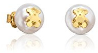 TOUS Pendientes de Oro de 18kt para Mujer con Perla Cultivada 8,5mm y Motivo de Oso en Oro, con Cierre de Presión, Elegante y atemporal, Colección Icon Pearl