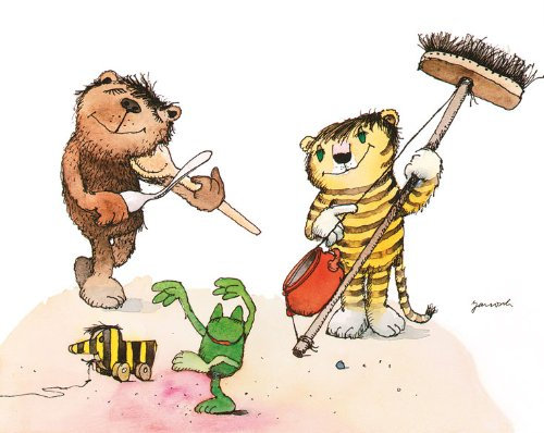 Kunstdruck / Poster 58x48 HAUSMUSIK Janosch - Bär Tiger Ente Tigerente Frosch Bild