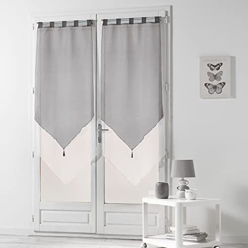 Douceur d'intérieur - 1620391, Gardine Bommel Passanten, 2 X 60 X 160 cm, Voile Bicolore, Voile Zweifarbig, Weiss/Grau