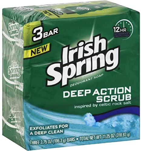 Irish Spring Deep Action Smoothening,Moisturizing,Exfoliating Scrub Bar Soap 3 Pack