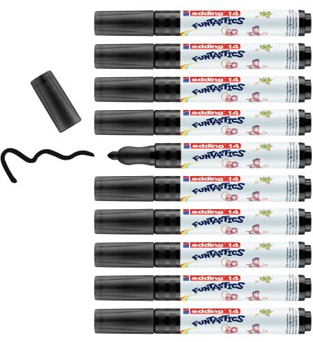edding 14 FUNTASTICS - 10 Malstifte für Kinder - schwarz - Rundspitze 3 mm - für Malspaß auf hellem Papier und Karton - abwaschbar von Haut und Textilien