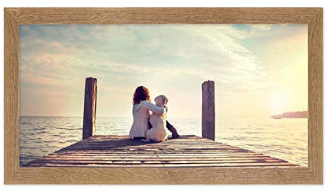 PHOTOLINI Bilderrahmen 30x90 cm Holz Eiche-Optik, Echtholz-Rahmen rustikal, Strandhaus, Made in Germany, Acrylglas, zum Aufhängen, extra Zubehör - Treibholzlook mit einem Hauch Küstenflair