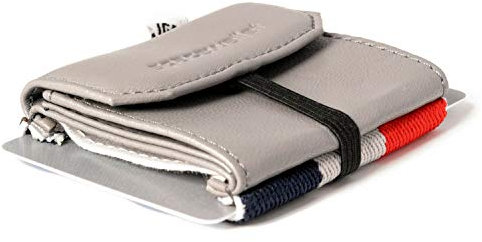 Space Wallet Space Products ® Mini Geldbörse für Frauen & Männer I Sehr kleines Echtleder Wallet/Portemonnaie mit Münzfach I 15 Karten + Geldscheine + Münzen I Pull Casanova Grey