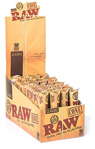 Raw Conos preenrollados tamaño King 1 x 3 – 32 paquetes (caja completa de 96 conos)