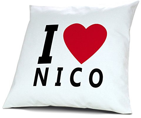 digital print Kopfkissen Nico, Kissen mit Füllung I Love Nico, 40 cm, 100% Baumwolle, Kuschelkissen, Liebeskissen, Namenskissen, Geschenkidee