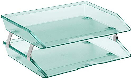 Acrimet Facility 2 Tier Letter Tray, Side Load, Letter Size/A4, Desktop File Organizer, Plastic (Clear Green Color)