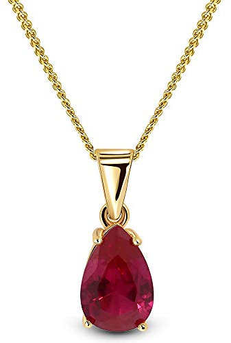 MIORE Schmuck, Goldkette Damen, Rubin Edelstein Kette mit Kettenanhänger Gold, Gliederkette Gold 9 Karat 375 Gelbgold, 45 cm lang, Halskette Damen