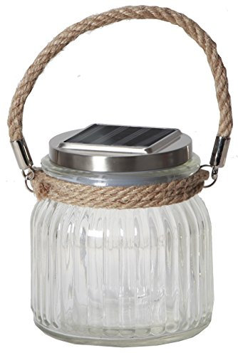 LED-Solar-Leuchte Glass Jar, 1 warm white LED, mit Sisalaufhänger ca. 11 cm x 12 cm, Solarpanel, Outdoor