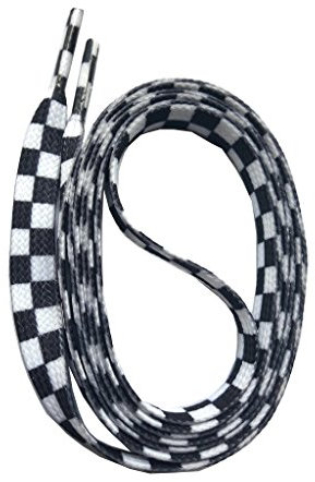 SNORS bedruckte Schnürsenkel KARO weiss 140cm, 10mm breit - flache Schuhbänder mit Motiv, reißfest, waschbar, Laces mit Muster für Sneaker, Chucks, universell