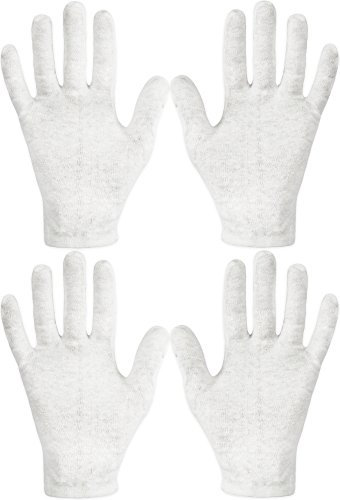 Eurow Lot de 2 paires de gants de soins naturels 100 % coton de qualité supérieure pour soins et beauté des mains sèches Blanc