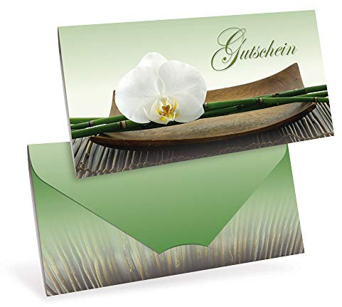Gutscheinkarten (10 Stück) für Wellness, Yoga, Thai-Massage - verschließbare Faltkarte in DIN lang