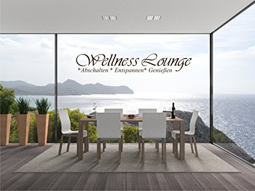 INDIGOS UG - Wandtattoo Wohnzimmer - Wandaufkleber Wellness Lounge 90cm x 29cm - braun E942 - Aufkleber Kinderzimmer Schlafzimmer Küche Badezimmer Büro Dekoration
