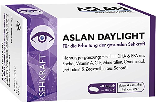 Aslan Daylight (60 Kapseln) - Nahrungsergänzungsmittel zur Erhaltung der normalen Sehkraft mit Vitamin A, C, E, DHA, EPA, Zink, Omega-3-Fettsäuren, Lutein und Zeaxanthin