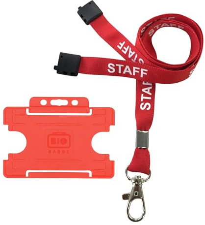 Customcard Ltd Red Staff Lanyard - With Metal Clip & Safety Break - and Red ID Card Holder - Staff Lanyard With Card Holder for Easy Identification - Durable & Practical for Office/Events (Pack of 10)