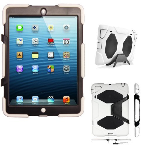 TECHGEAR G-SHOCK Case for iPad Mini 3, Mini 2, Mini 1 - Tough Rugged Heavy Duty Armour Shock Proof Long Survival Protective Case with Detachable Stand - Kids Work School Builders Case (White)