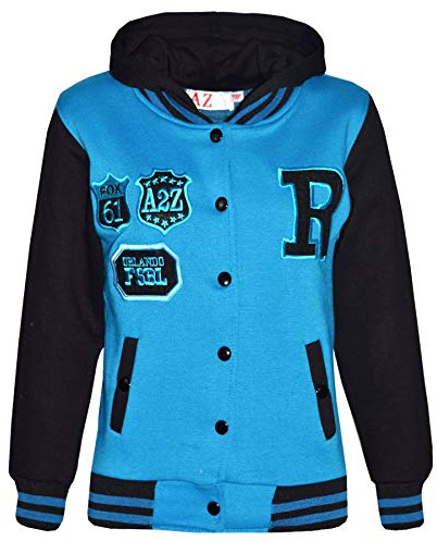 A2Z 4 Kids B.B Hooded Jacket R Fashion NYC/FOX Varsity - B.B Fox Turquoise Black 9-10