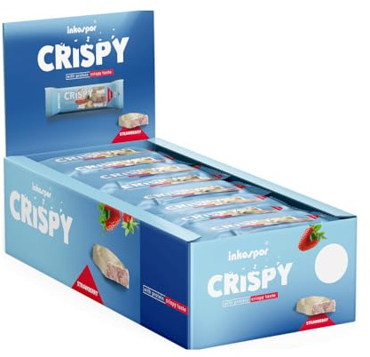 inkospor Active Crispy White Chocolate Riegel Erdbeere | 24 x 35 g | weißer Schoko-Überzug | Protein-Snack | Made in Germany
