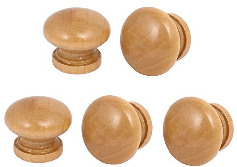 Sourcingmap Wardrobe Drawer Wooden Round Pull Knobs Handles Grips Khaki 28mmx23mm with Screws 5pcs