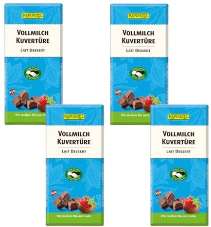 Rapunzel Vollmilch Kuvertüre HIH, 4er Pack (4 x 200 g) - Bio