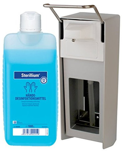 Medi-Inn Eurospender Wandspender aus Aluminium mit kurzem Armhebel für 1000 ml Euroflaschen + Bode | Hartmann hautsensitive Händedesinfektion 1000 ml