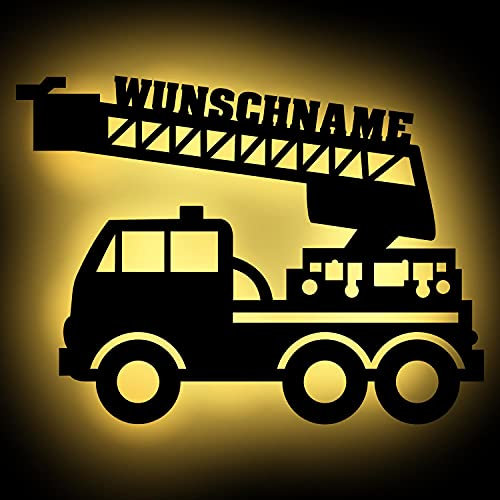 Led Feuerwehr Wagen - Feuerwehrauto Auto Name Geschenk Deko Feuerwehrzimmer Kinderzimmer Geburtstagsgeschenk Junge Nachtlicht Schlummerlicht Wand-Lampe