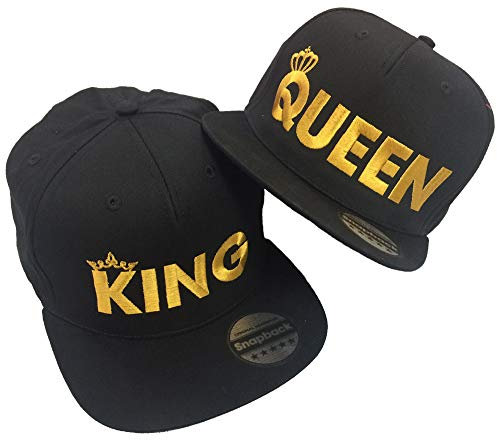 UK Printwear King Queen Rapper Cap Set Schwarz, Schwarz, Einheitsgröße