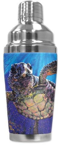 Mugzie 711-SHA Sea Turtle Cocktail Shaker with Insulated Wetsuit Cover, 16 oz, Black
