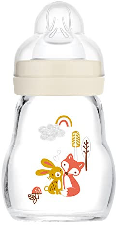 Bouteille en Verre MAM - Tétine Moyenne Taille 2, Essentiels pour Bébés, Blanc, 170 ml, 1 Unité